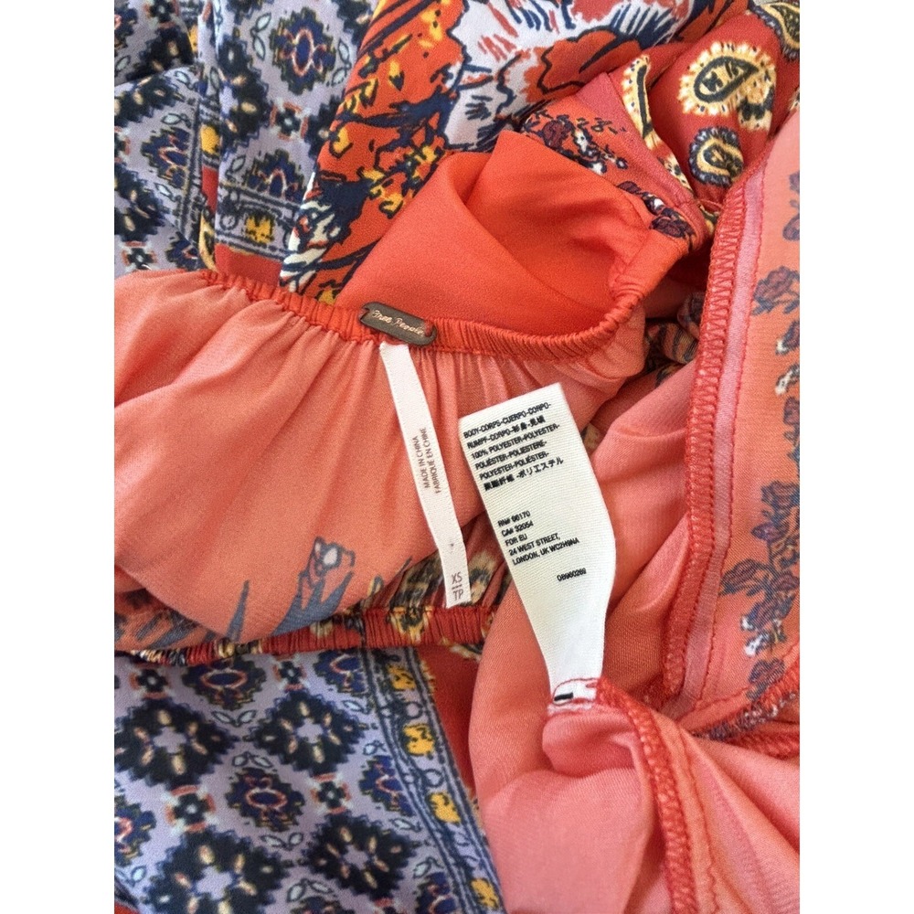 Free People Positano Print Cherry Combo Peasant Floral Boho Blouse Size XS - Picture 3 of 5